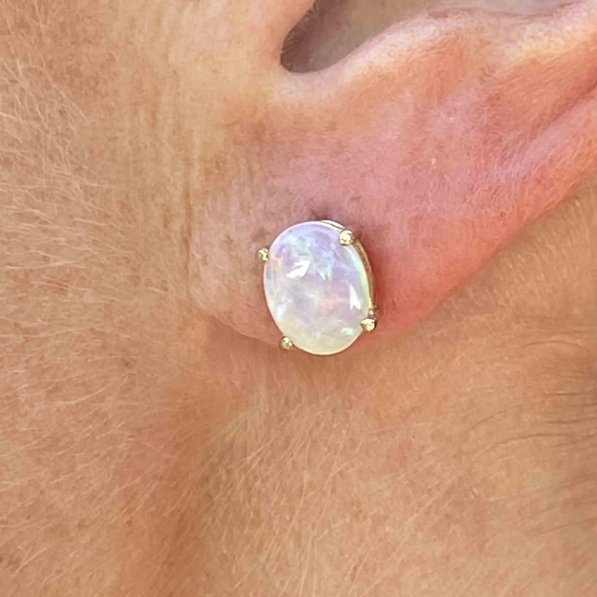 14K Gold Jelly Opal Pierced Stud Earrings