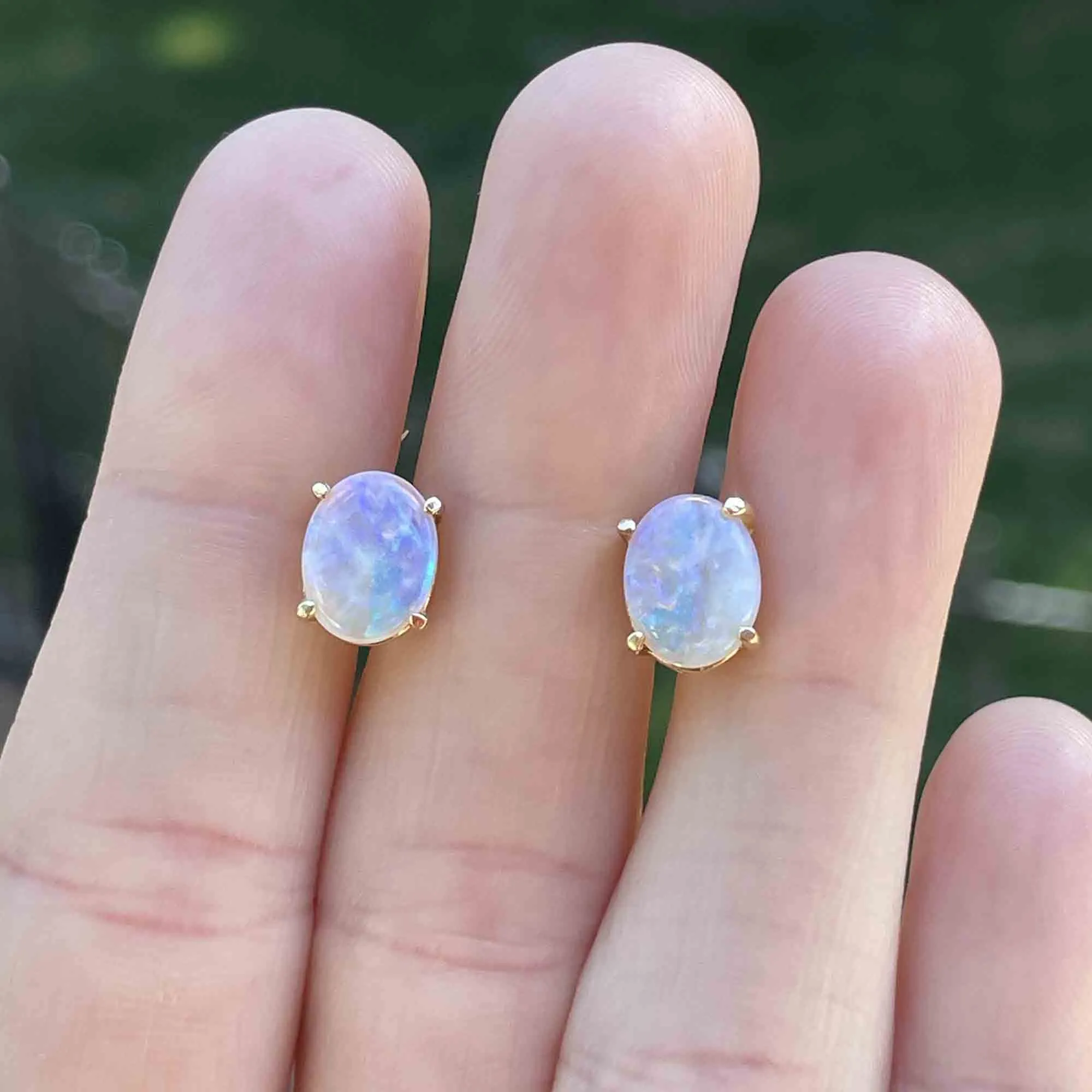 14K Gold Jelly Opal Pierced Stud Earrings