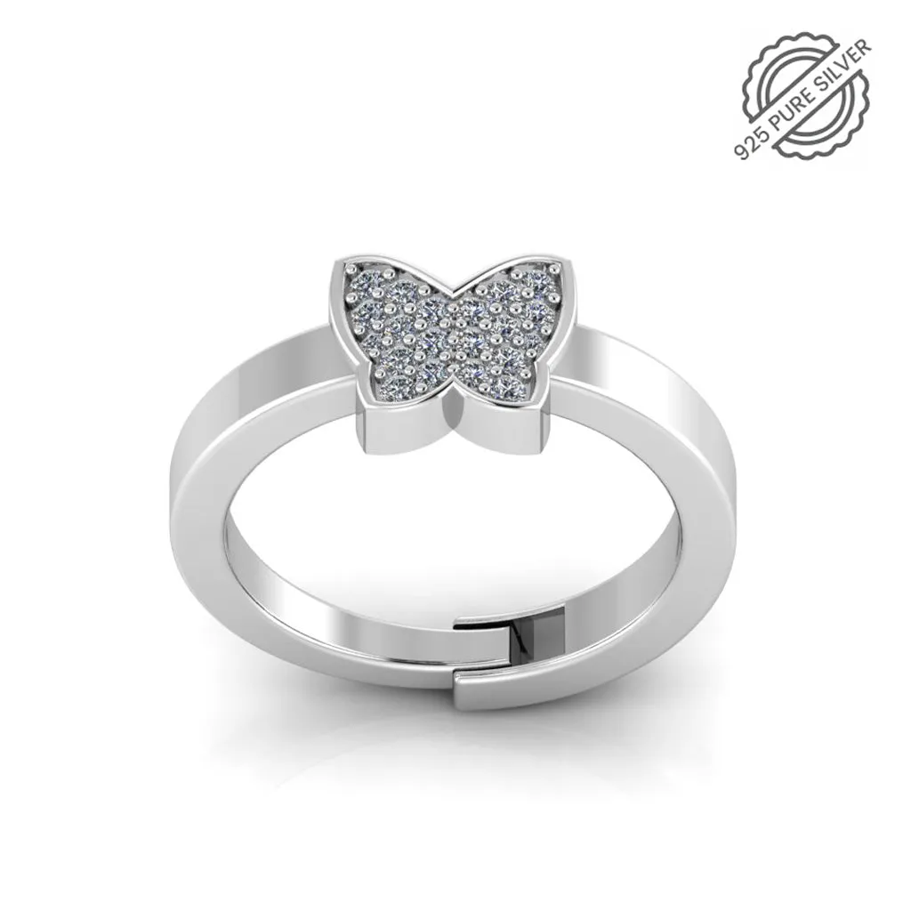 925 Sterling Silver Diamond studded Freesize Butterfly Ring