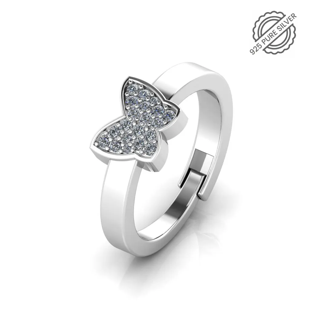 925 Sterling Silver Diamond studded Freesize Butterfly Ring