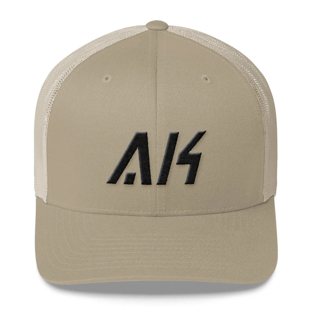 Alaska - Mesh Back Trucker Cap - Black Embroidery - AK - Many Hat Color Options Available