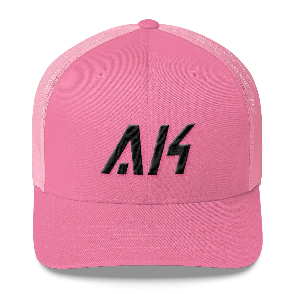 Alaska - Mesh Back Trucker Cap - Black Embroidery - AK - Many Hat Color Options Available