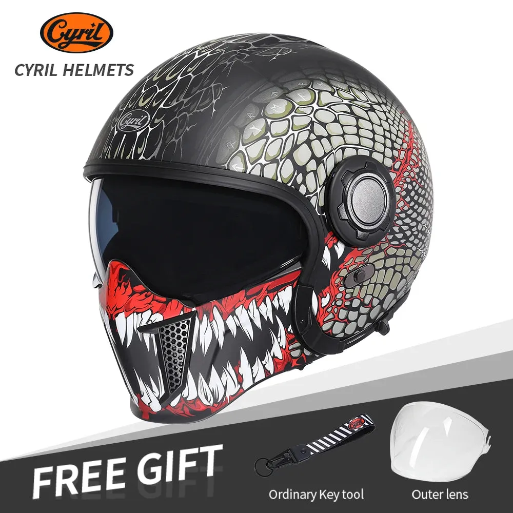 All Season Retro Double Visor Teeth Motorcycle Helmet