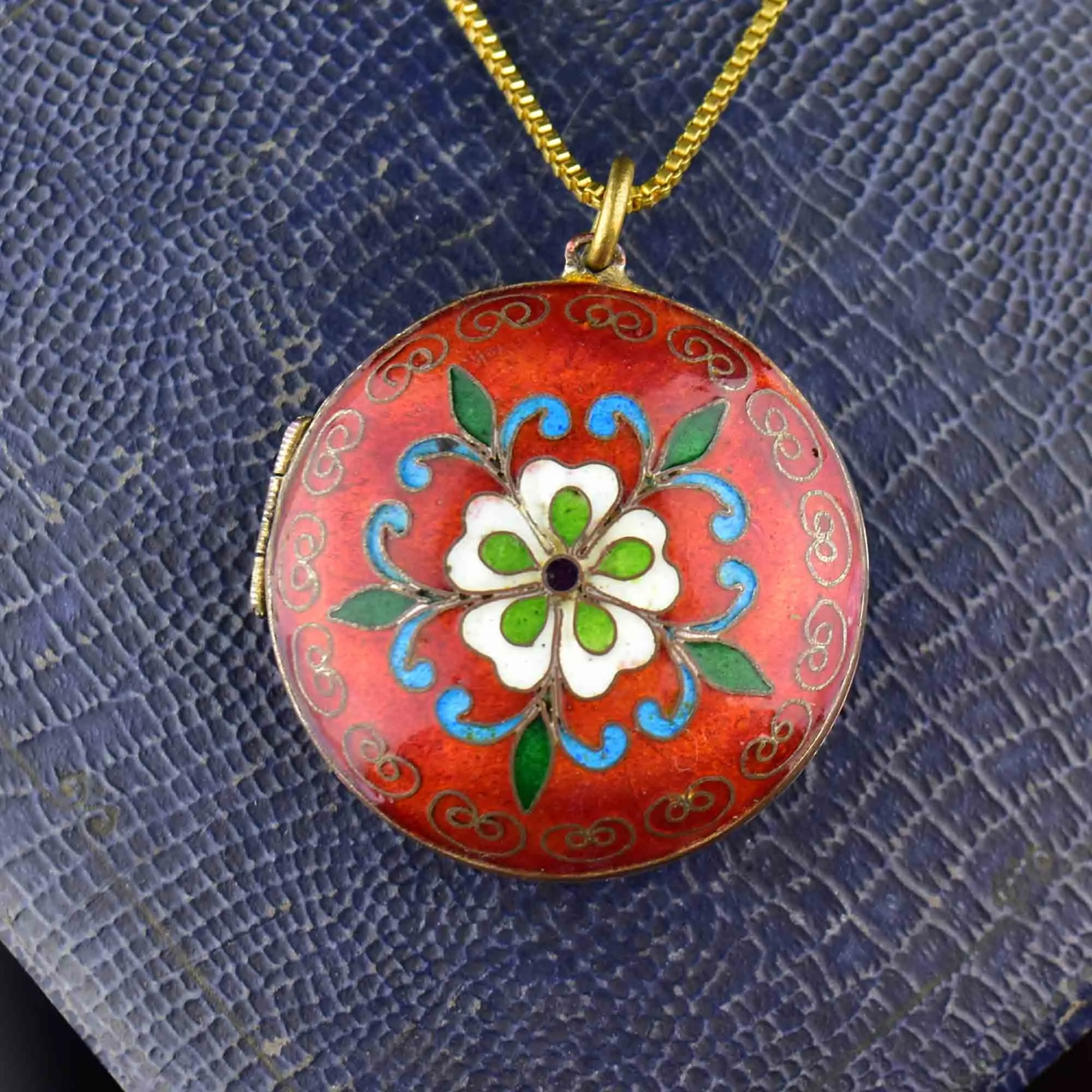 Antique Floral Enamel Keepsake Locket Necklace