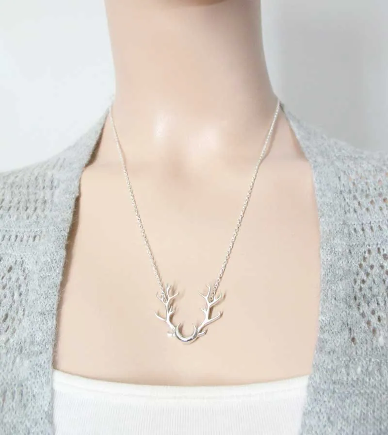 Antlers with Crescent Moon Necklace, Handmade