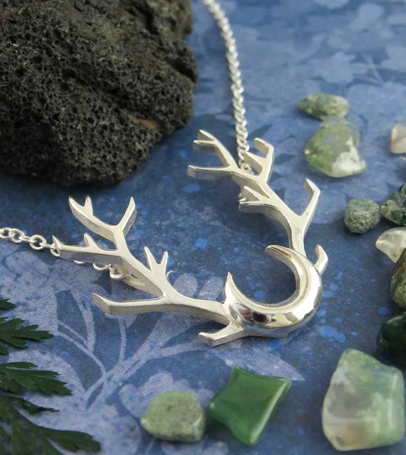 Antlers with Crescent Moon Necklace, Handmade