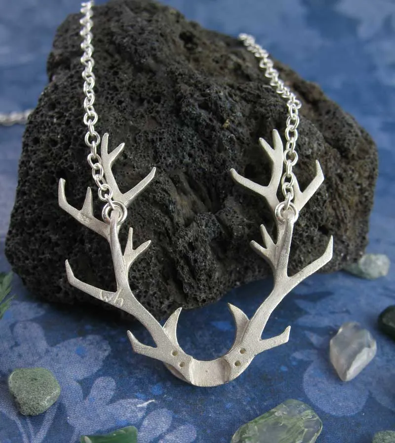 Antlers with Crescent Moon Necklace, Handmade