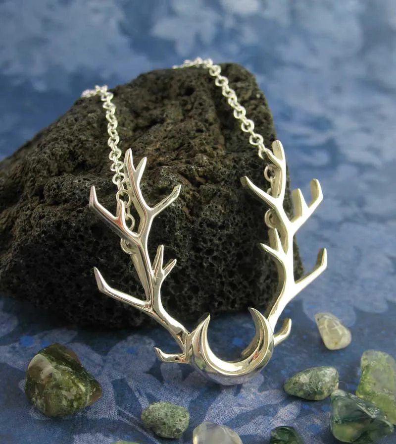 Antlers with Crescent Moon Necklace, Handmade