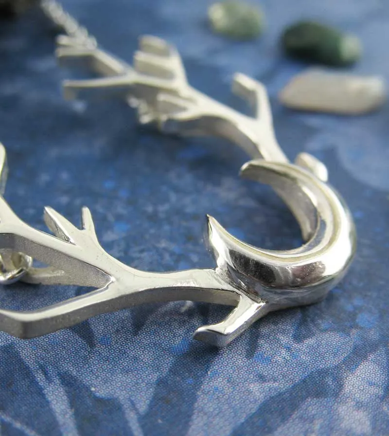 Antlers with Crescent Moon Necklace, Handmade