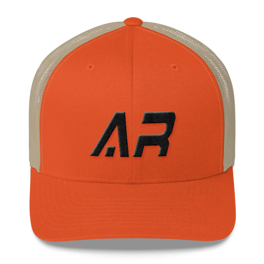 Arkansas - Mesh Back Trucker Cap - Black Embroidery - AR - Many Hat Color Options Available