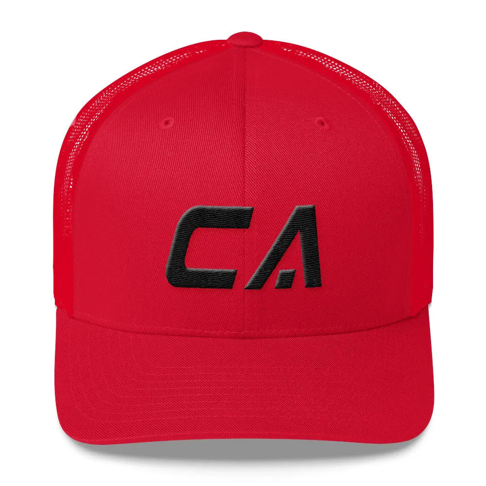 California - Mesh Back Trucker Cap - Black Embroidery - CA - Many Hat Color Options Available