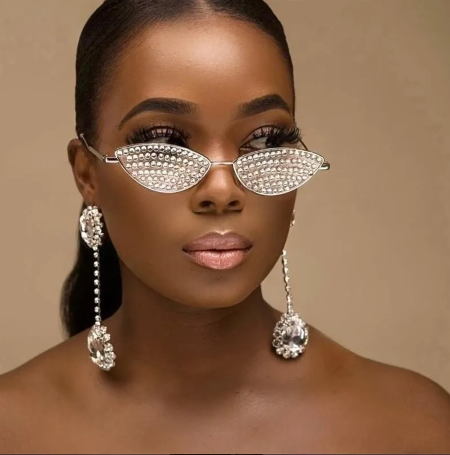 Glamorous Rhinestone-Embellished Cat-Eye Sunglasses