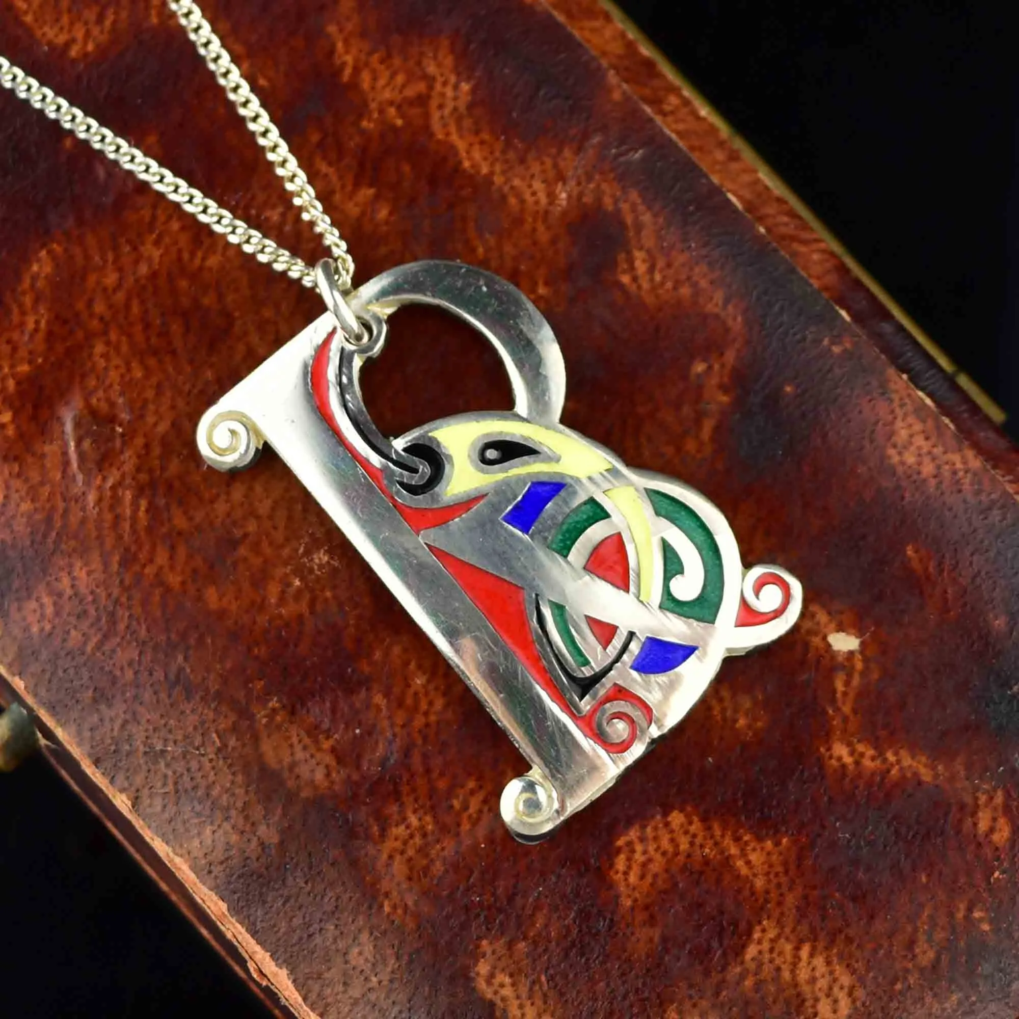 Celtic Initial B Silver Enamel Pendant Necklace