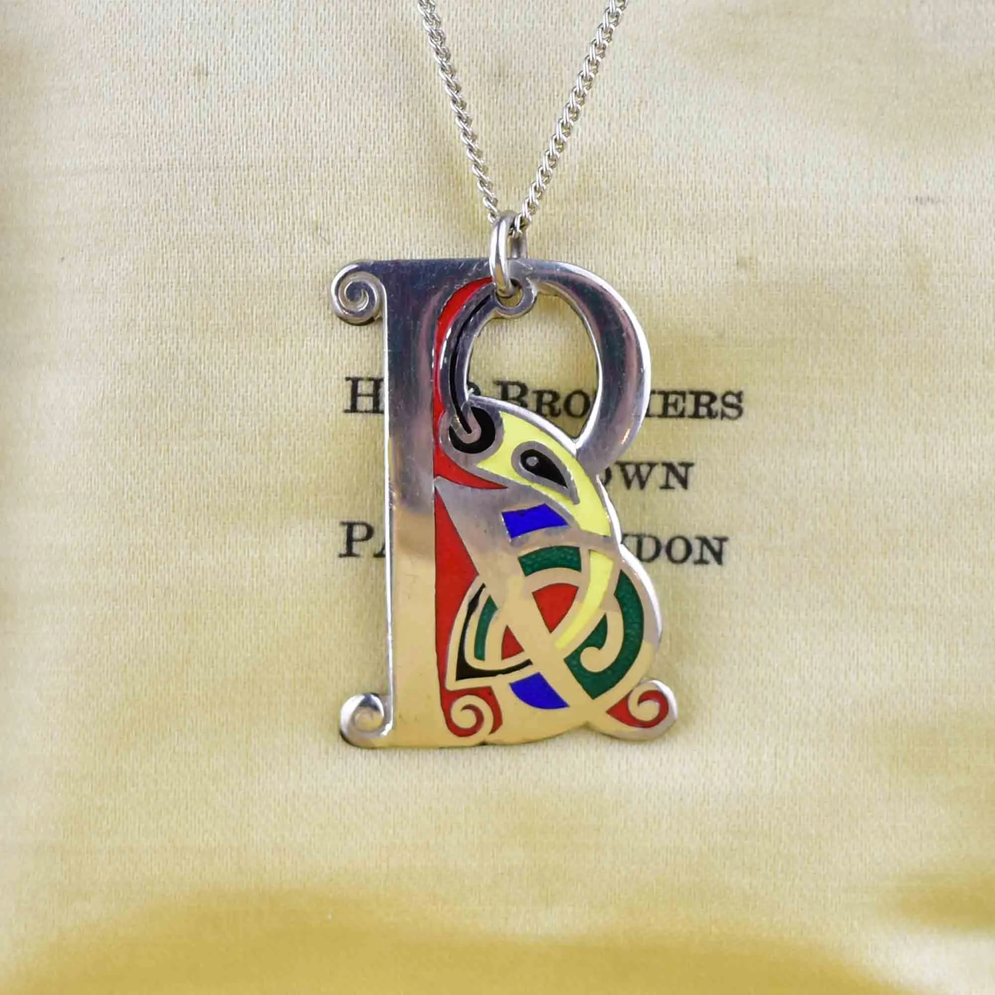 Celtic Initial B Silver Enamel Pendant Necklace