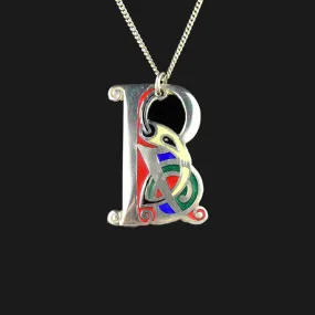 Celtic Initial B Silver Enamel Pendant Necklace