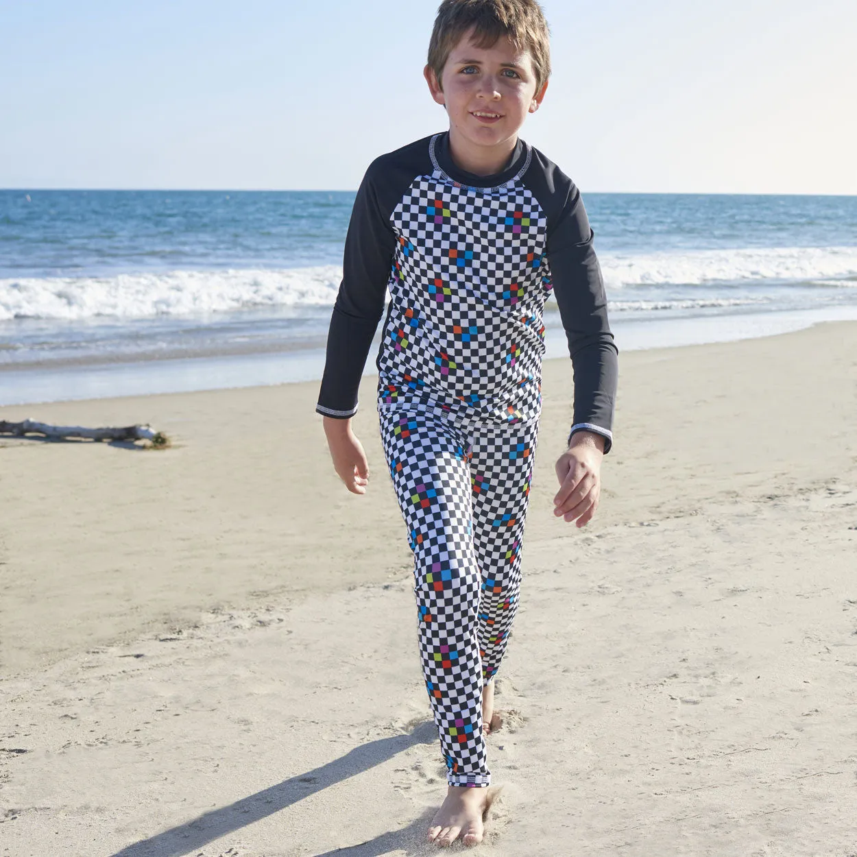 Checkerboard Long Sleeve Rash Guard Top UPF 50  for Kids