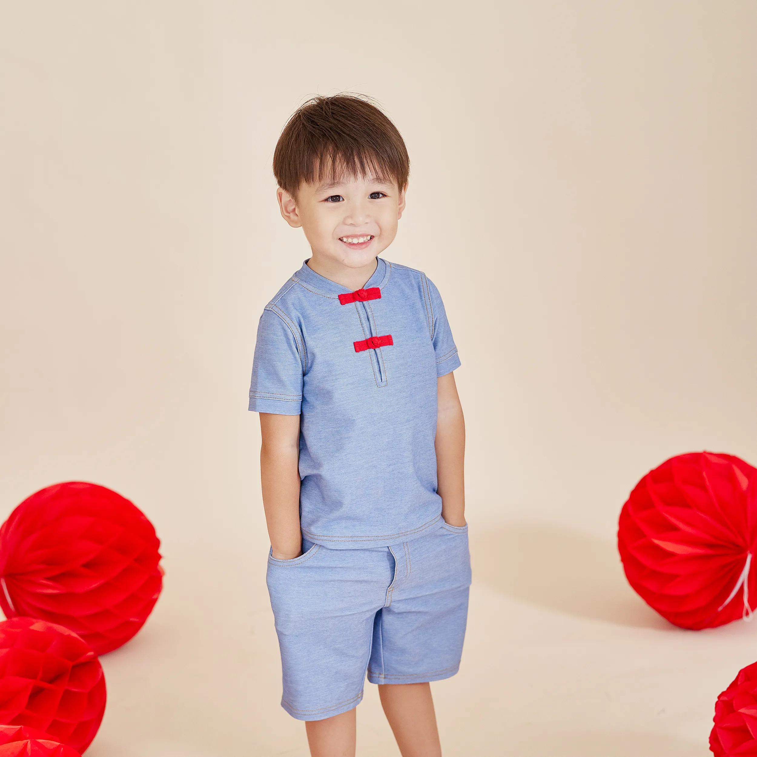 CNY Modern Blessings Toddler Bermudas (Sky Blue)