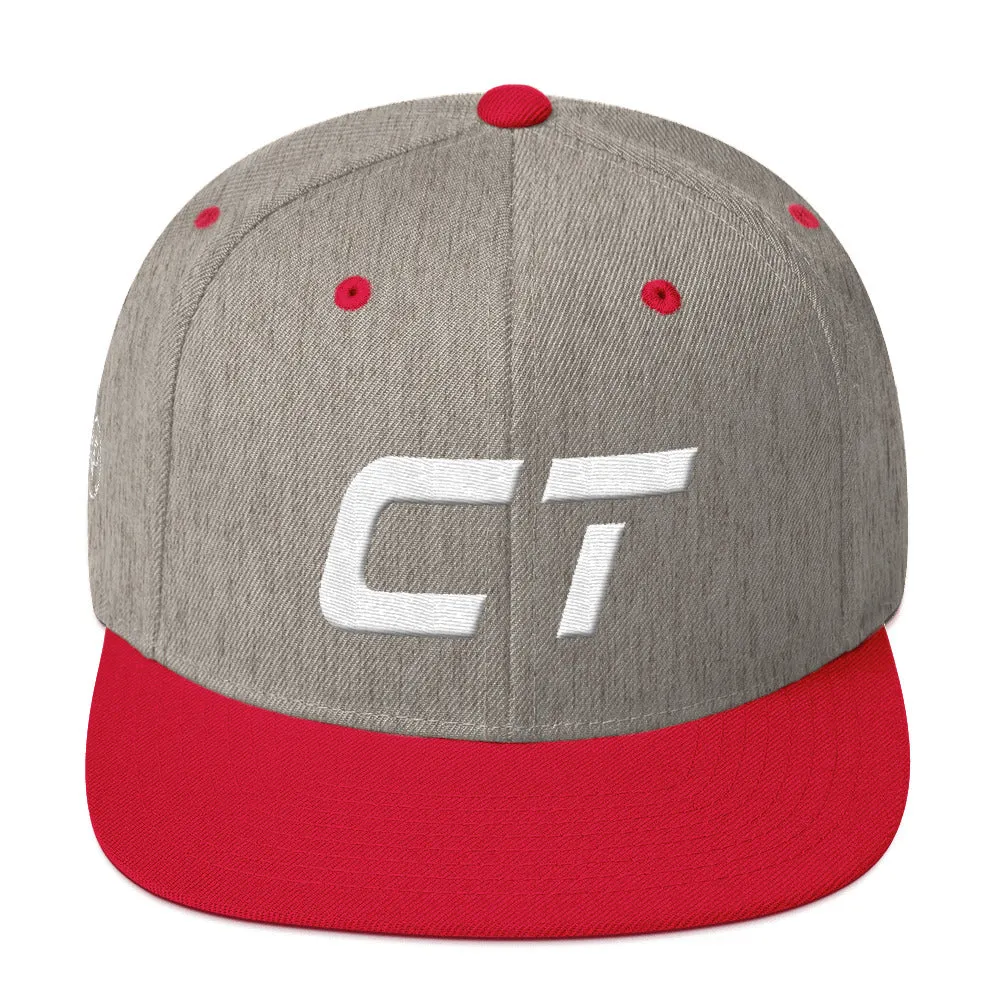 Connecticut - Flat Brim Hat - White Embroidery - CT - Many Hat Color Options Available