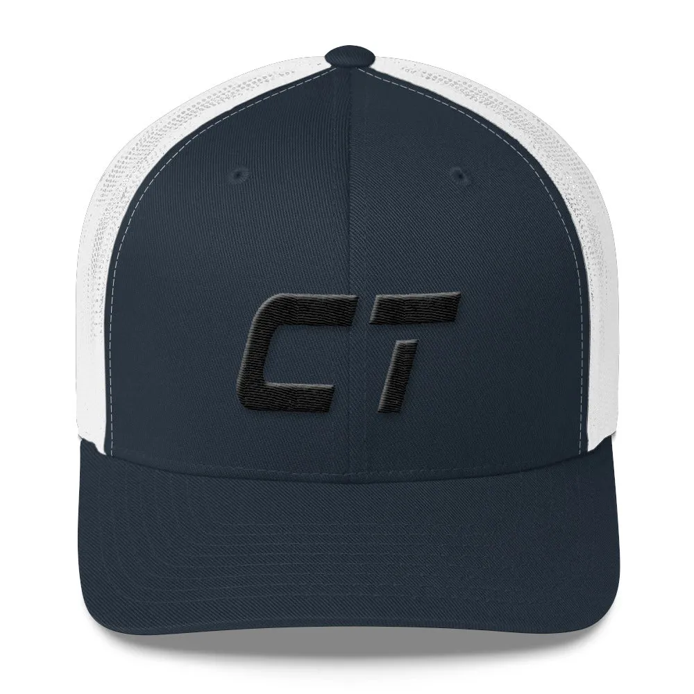 Connecticut - Mesh Back Trucker Cap - Black Embroidery - CT - Many Hat Color Options Available all