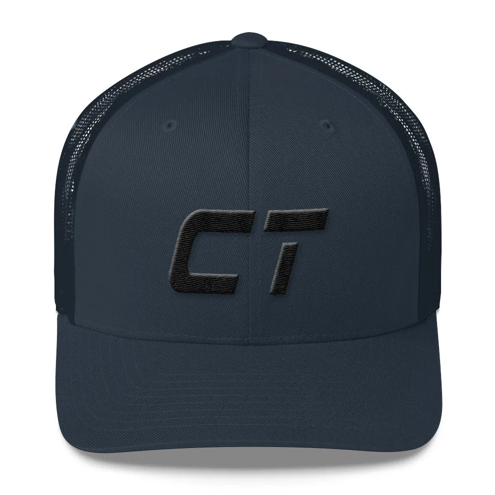 Connecticut - Mesh Back Trucker Cap - Black Embroidery - CT - Many Hat Color Options Available all