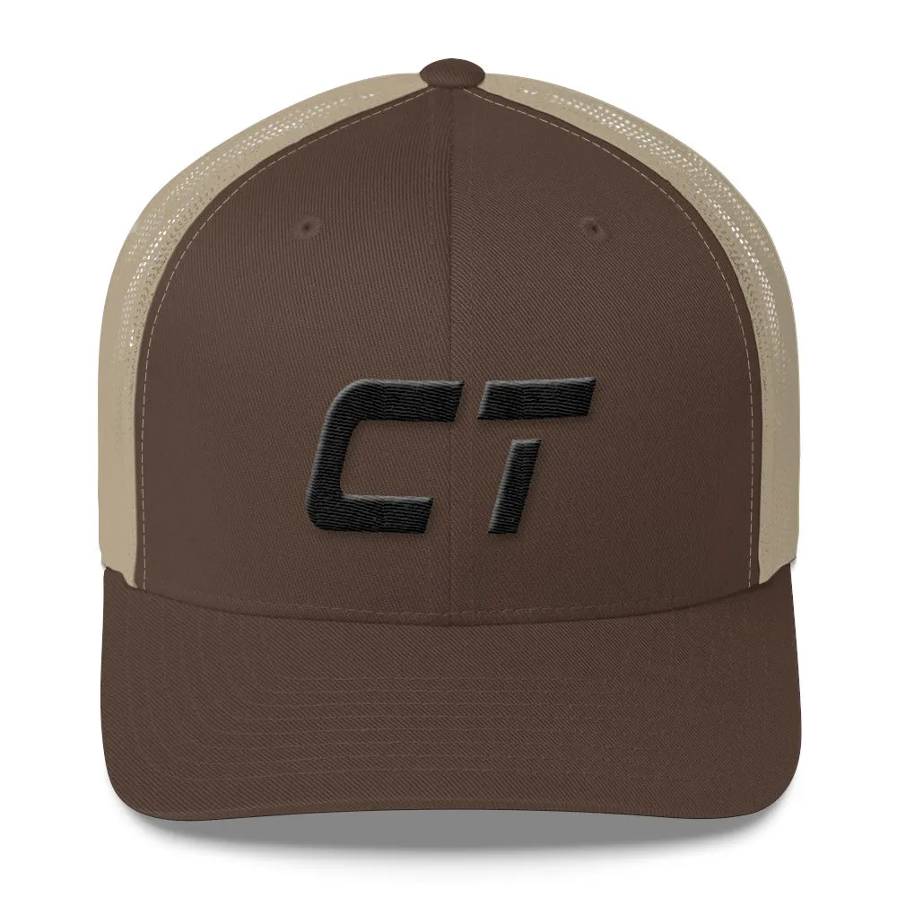 Connecticut - Mesh Back Trucker Cap - Black Embroidery - CT - Many Hat Color Options Available all