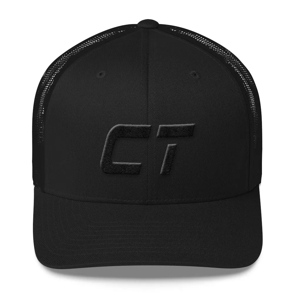 Connecticut - Mesh Back Trucker Cap - Black Embroidery - CT - Many Hat Color Options Available all