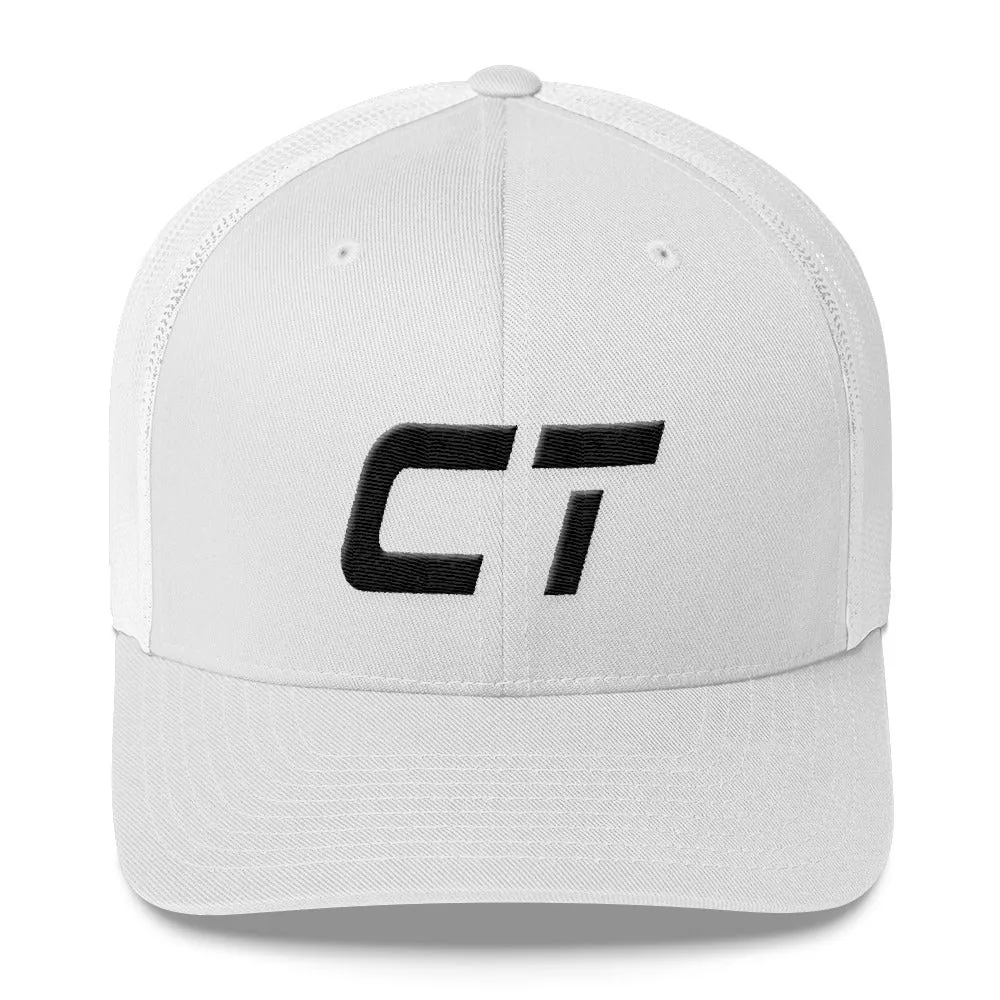 Connecticut - Mesh Back Trucker Cap - Black Embroidery - CT - Many Hat Color Options Available all