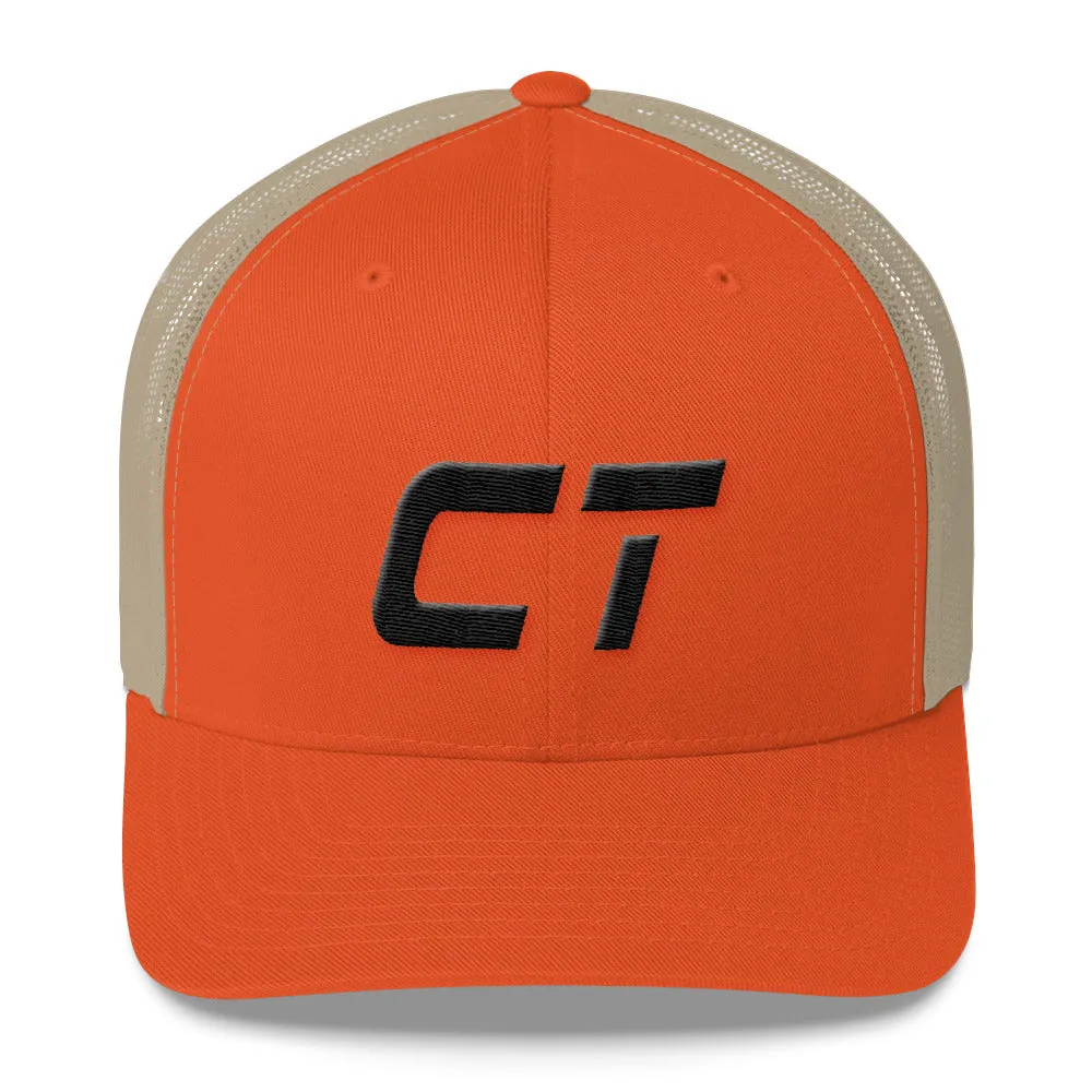 Connecticut - Mesh Back Trucker Cap - Black Embroidery - CT - Many Hat Color Options Available all