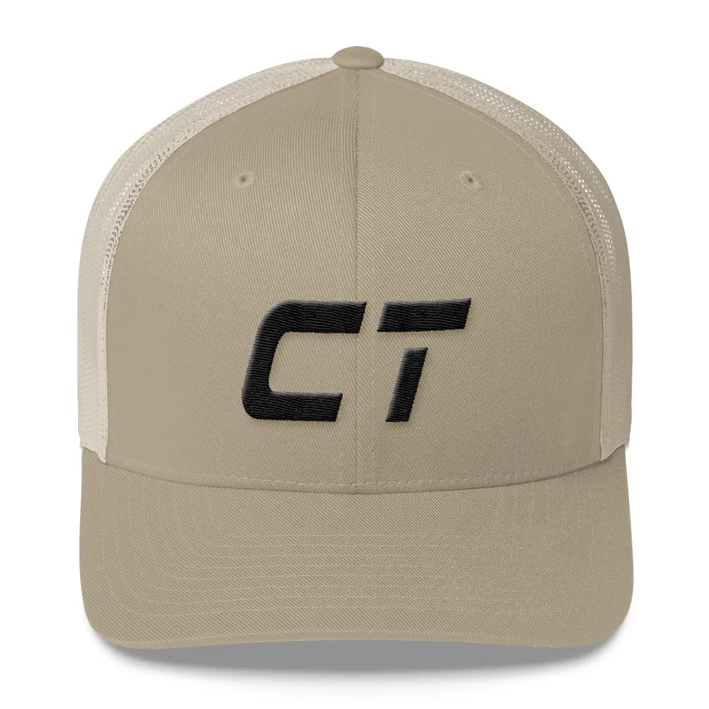 Connecticut - Mesh Back Trucker Cap - Black Embroidery - CT - Many Hat Color Options Available all