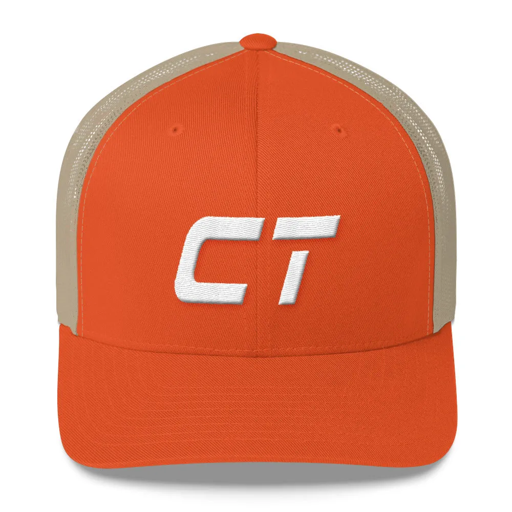 Connecticut - Mesh Back Trucker Cap - White Embroidery - CT - Many Hat Color Options Available