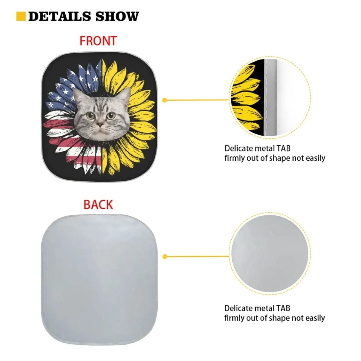 Custom Pet Face Flag Sunflower Car Windshield Sun Shade 2-Piece Personalized Car Front Sunshade