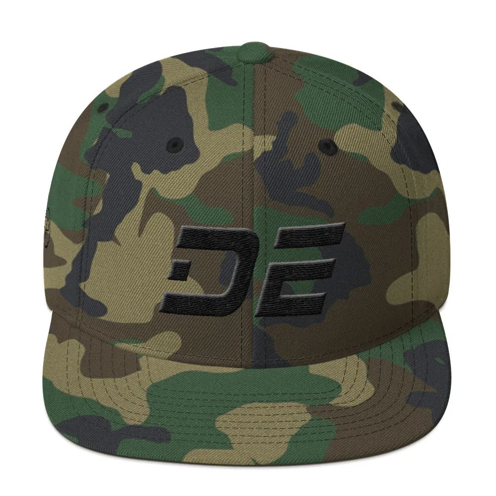 Delaware - Flat Brim Hat - Black Embroidery - DE - Many Hat Color Options Available