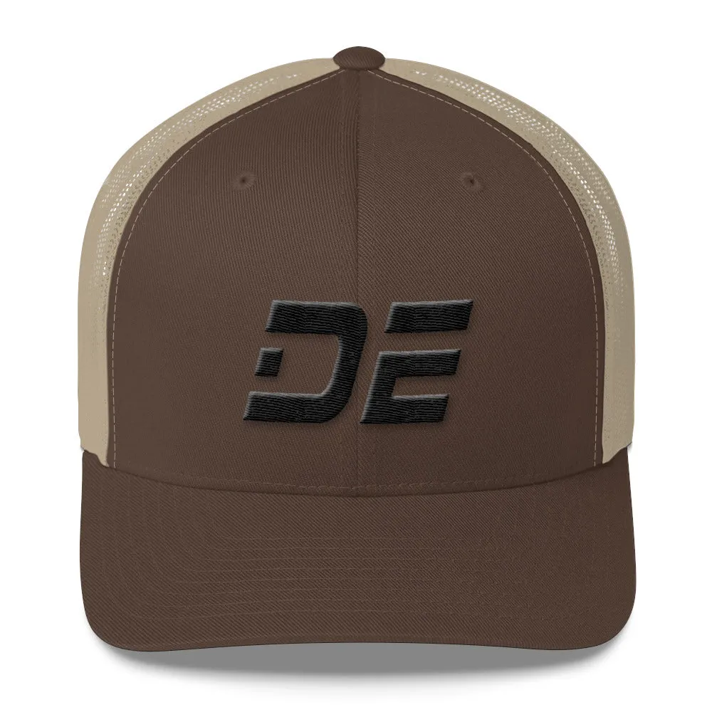 Delaware - Mesh Back Trucker Cap - Black Embroidery - DE - Many Hat Color Options Available