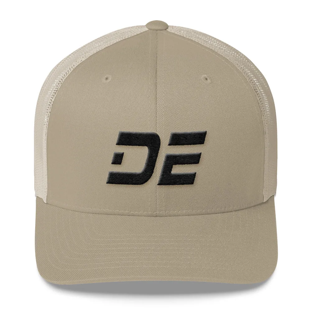 Delaware - Mesh Back Trucker Cap - Black Embroidery - DE - Many Hat Color Options Available