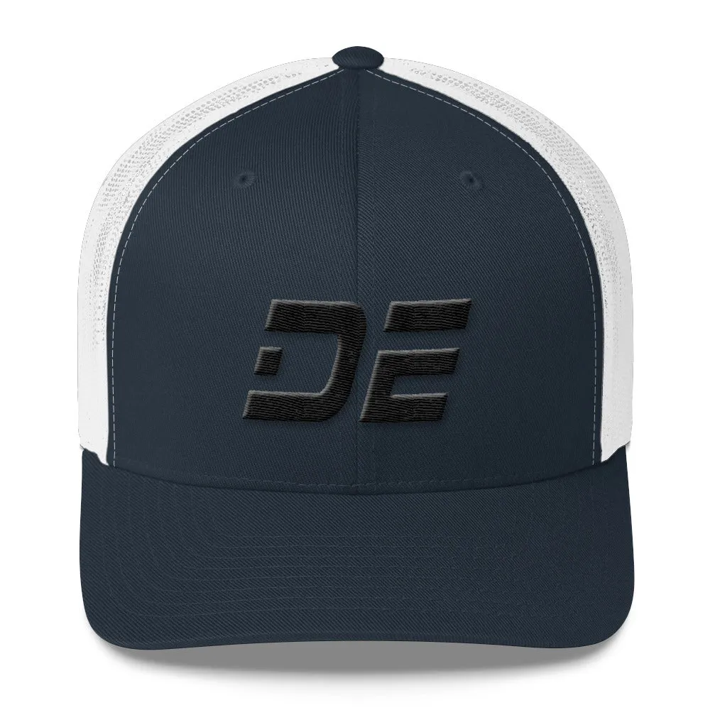 Delaware - Mesh Back Trucker Cap - Black Embroidery - DE - Many Hat Color Options Available