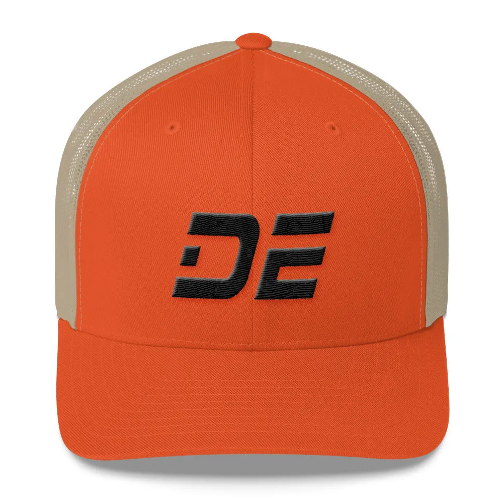 Delaware - Mesh Back Trucker Cap - Black Embroidery - DE - Many Hat Color Options Available