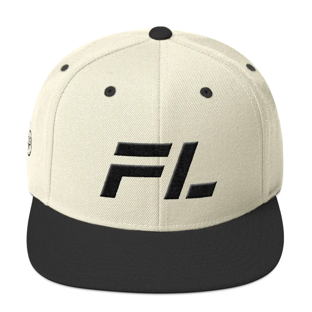 Florida - Flat Brim Hat - Black Embroidery - FL - Many Hat Color Options Available