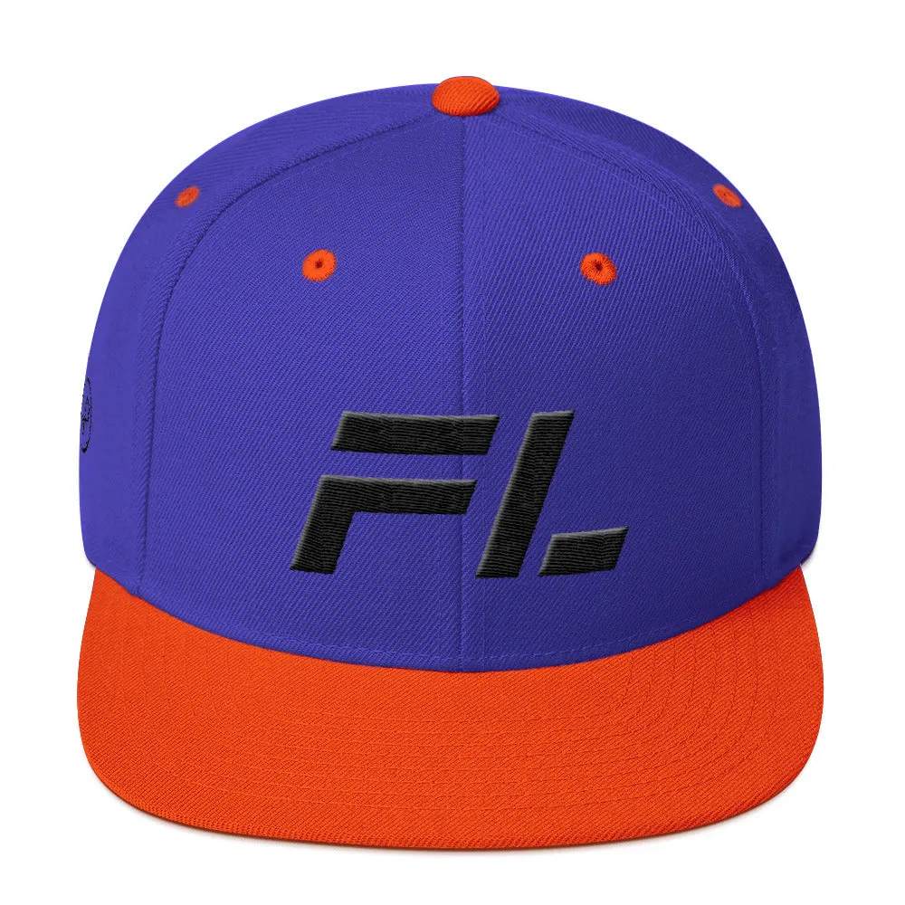 Florida - Flat Brim Hat - Black Embroidery - FL - Many Hat Color Options Available