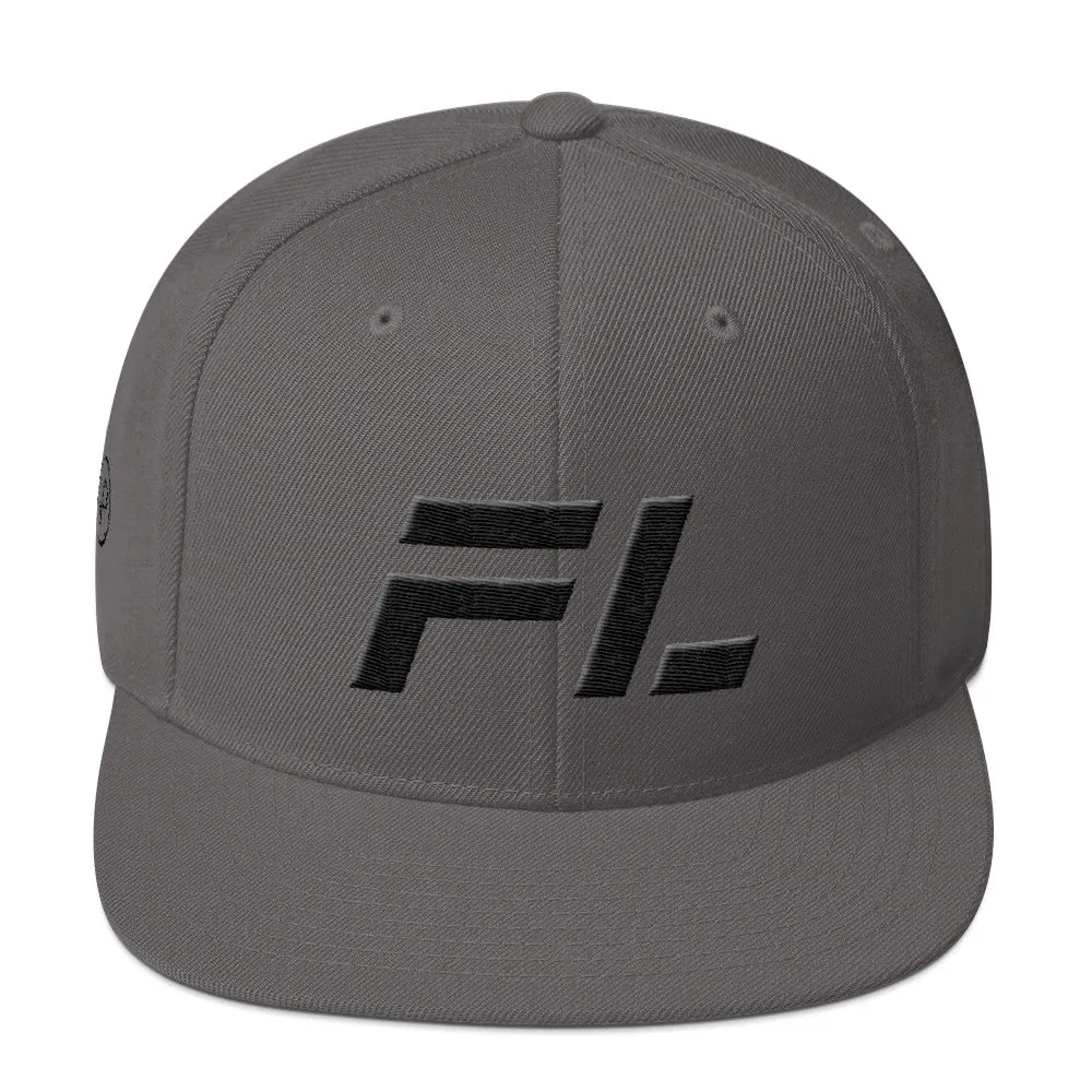 Florida - Flat Brim Hat - Black Embroidery - FL - Many Hat Color Options Available