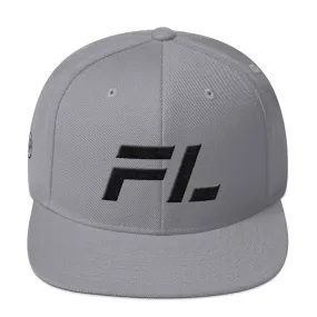 Florida - Flat Brim Hat - Black Embroidery - FL - Many Hat Color Options Available