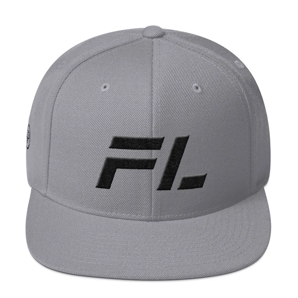 Florida - Flat Brim Hat - Black Embroidery - FL - Many Hat Color Options Available