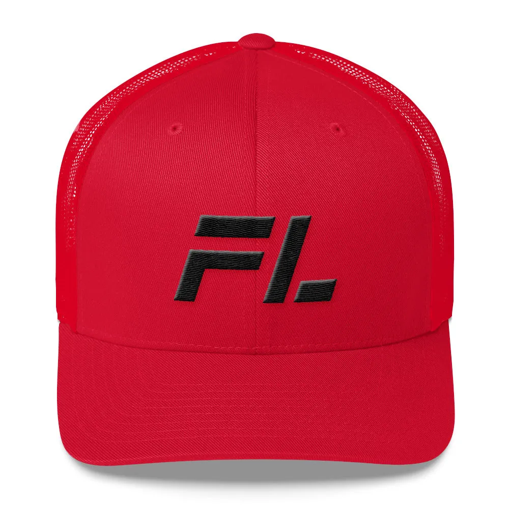 Florida - Mesh Back Trucker Cap - Black Embroidery - FL - Many Hat Color Options Available