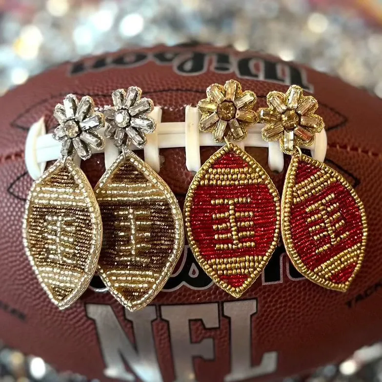 Football Life Beaded Sparkle Stud Football Earrings