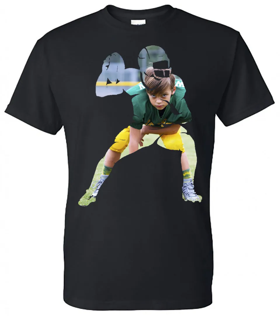 Football Player Throwing Ball Silhouette with Photo - Black Short Sleeve Tee