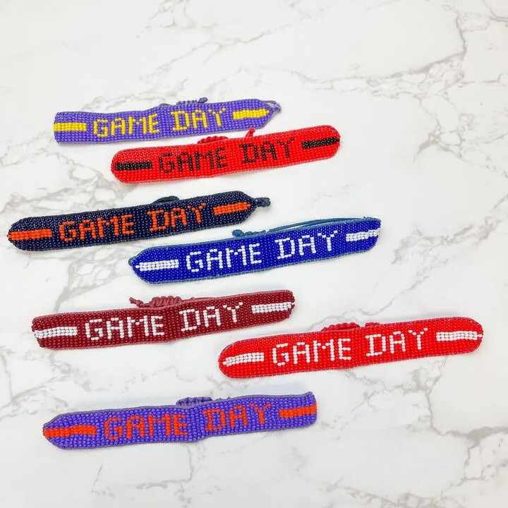 'Game Day' Beaded Adjustable Bracelet - Purple & Yellow