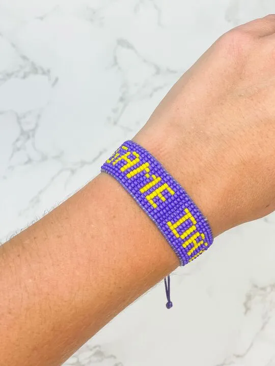 'Game Day' Beaded Adjustable Bracelet - Purple & Yellow