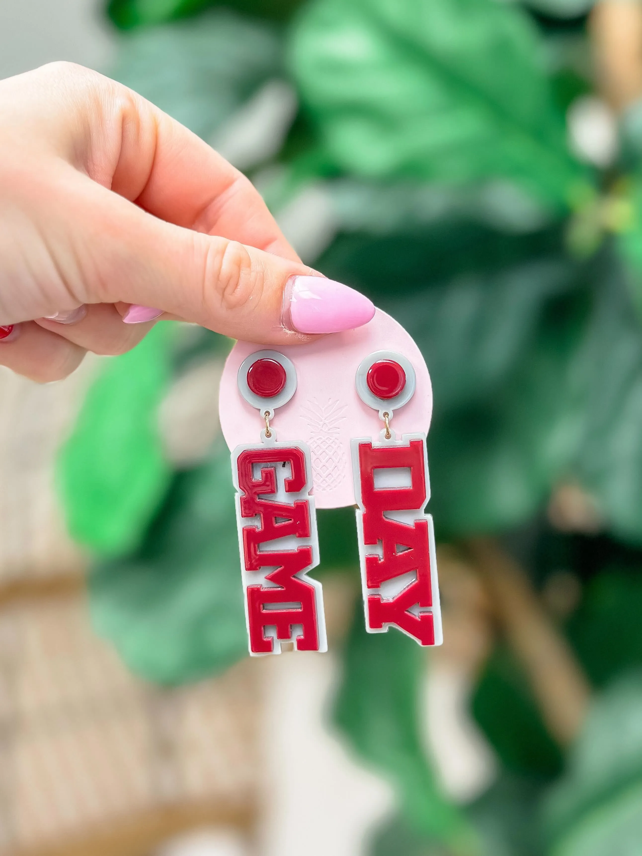 'Game Day' Statement Dangle Earrings - Red & Gray