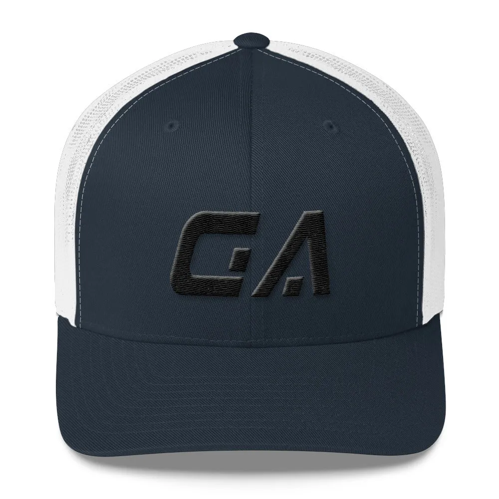 Georgia - Mesh Back Trucker Cap - Black Embroidery - GA - Many Hat Color Options Available