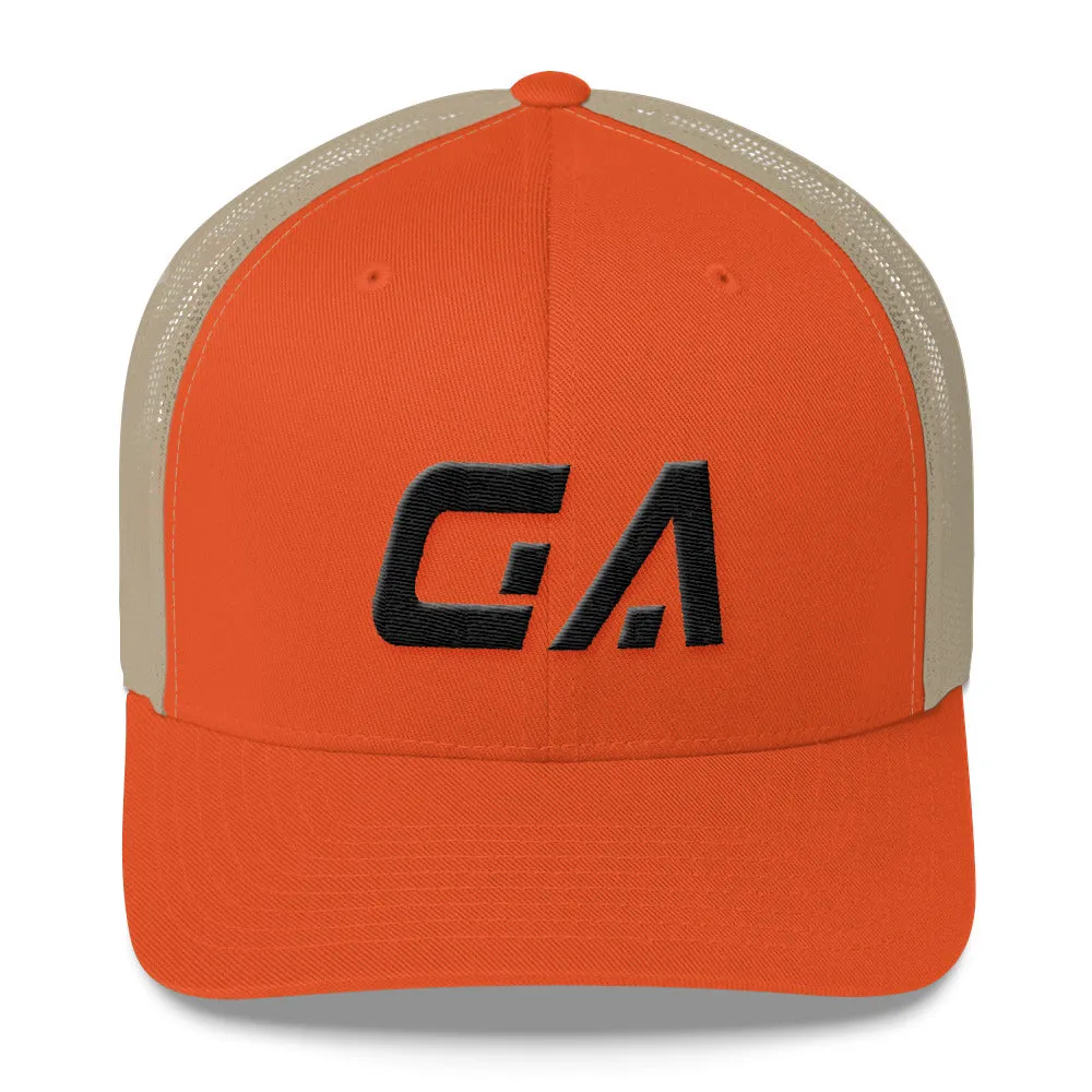 Georgia - Mesh Back Trucker Cap - Black Embroidery - GA - Many Hat Color Options Available