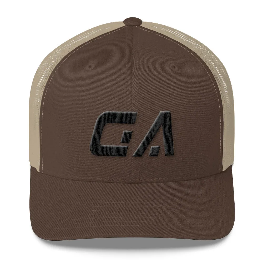 Georgia - Mesh Back Trucker Cap - Black Embroidery - GA - Many Hat Color Options Available